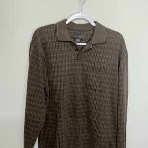 Van Heusen Brown Plaid Long Sleeve Polo Shirt